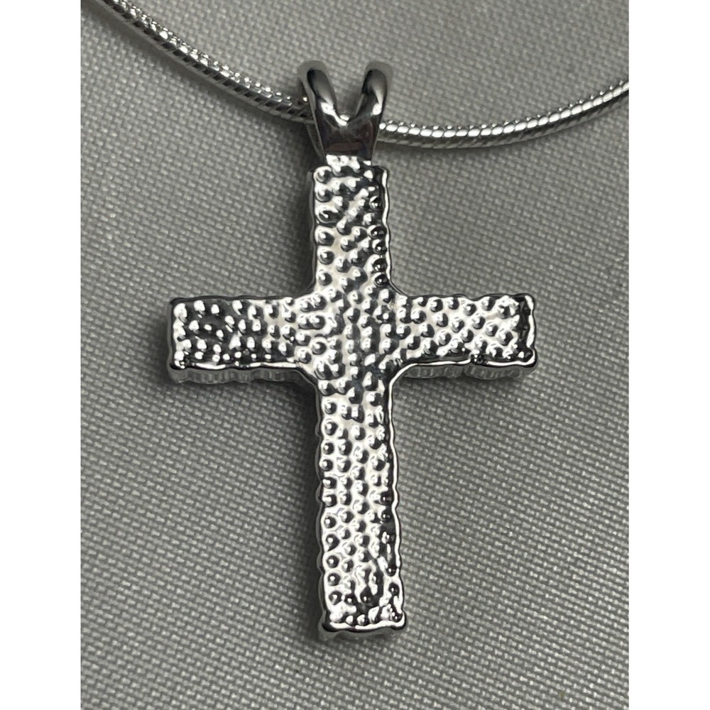 Rhinestone Cross Necklace Silver tone Costume Jewelry Faith Pendant Easter - Picture 5 of 9